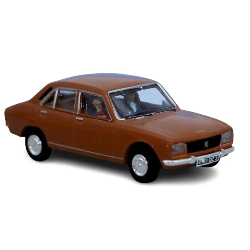 Peugeot 504 brun orangé, avec conducteur et 1 passager - SAI 1631 - HO 1/87