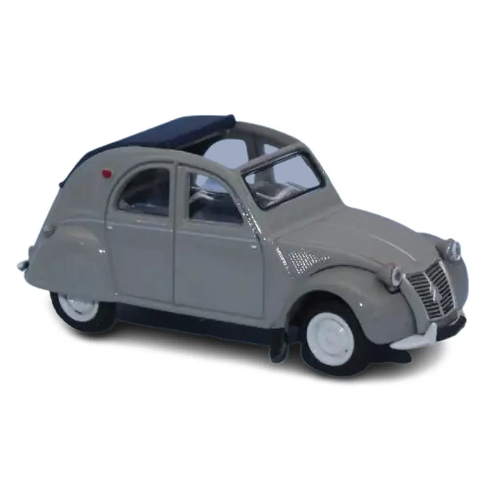 Voiture Citroën 2cv AZLP 1958 grise, capote ouverte SAI 6011 - HO 1/87