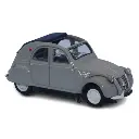 Voiture Citroën 2cv AZLP 1958 grise, capote ouverte SAI 6011 - HO 1/87