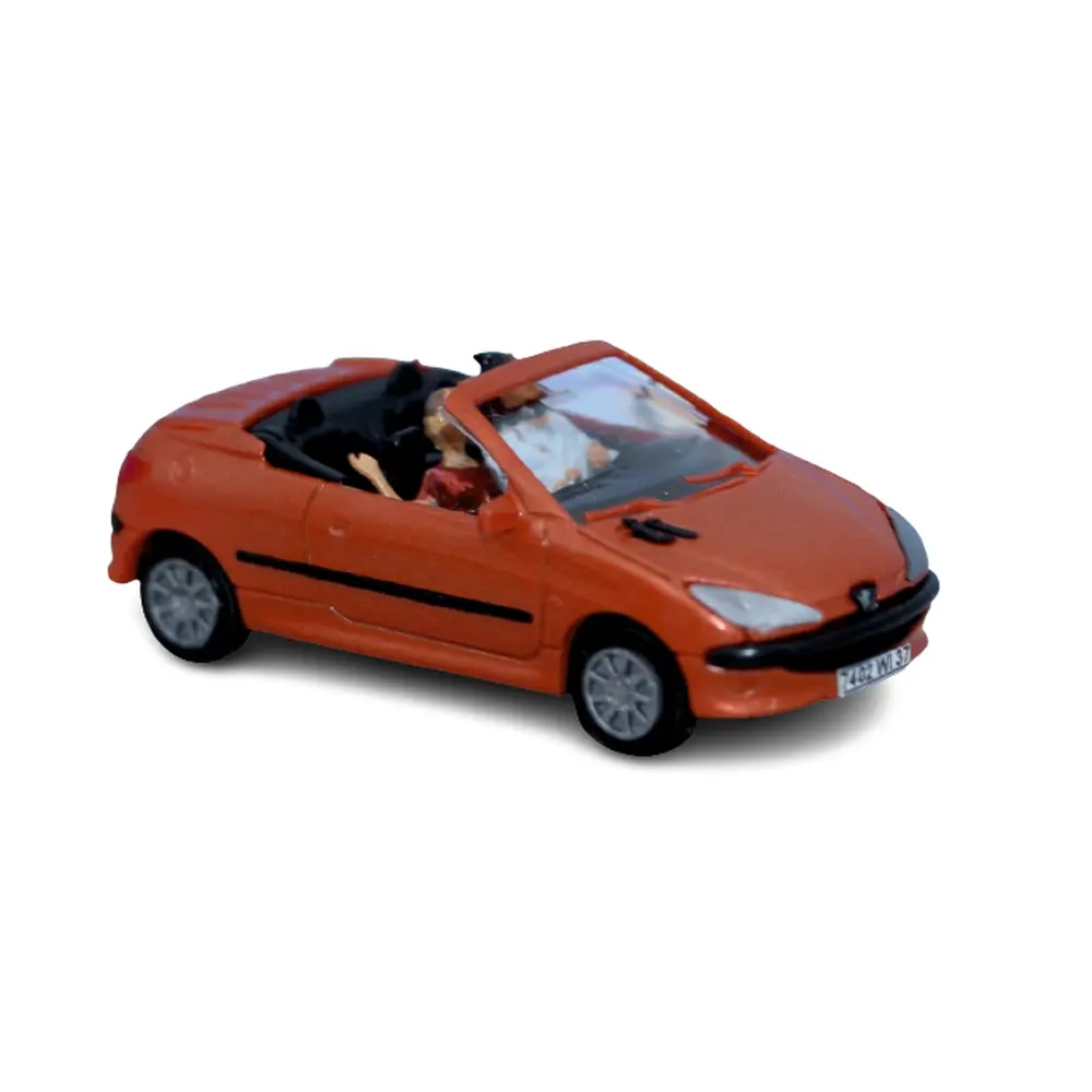 Voiture Peugeot 206 CC, livrée tangerine, 2 personnages SAI 1633 - HO 1/87