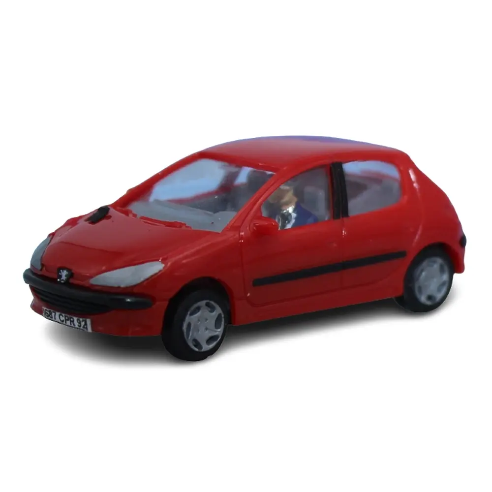 Voiture Peugeot 206 rouge Aden, 5 portes, avec un conducteur SAI 1632 - HO 1/87