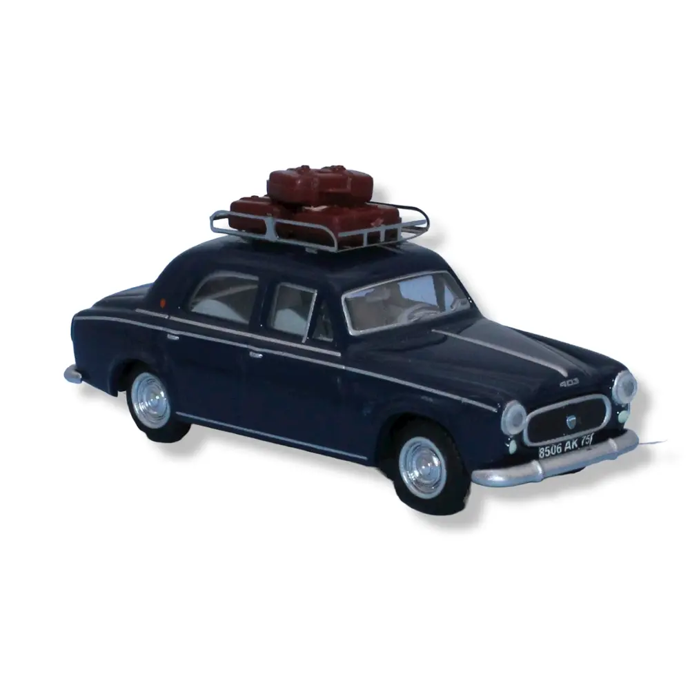 Voiture Peugeot 403 avec galerie de toit et 3 valises SAI 1821 - HO : 1/87