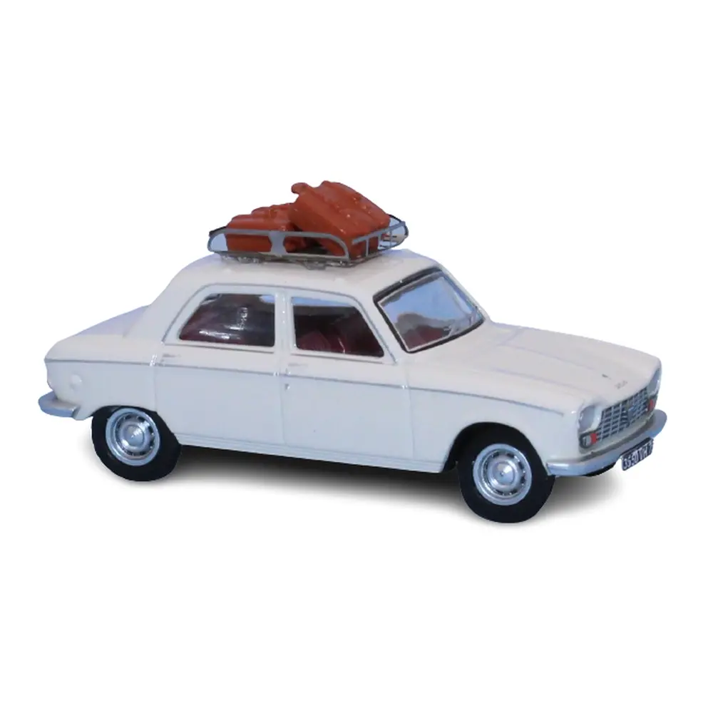 Voiture Peugeot 204 blanche, galerie de toit SAI 1722 - HO : 1/87 - 1976