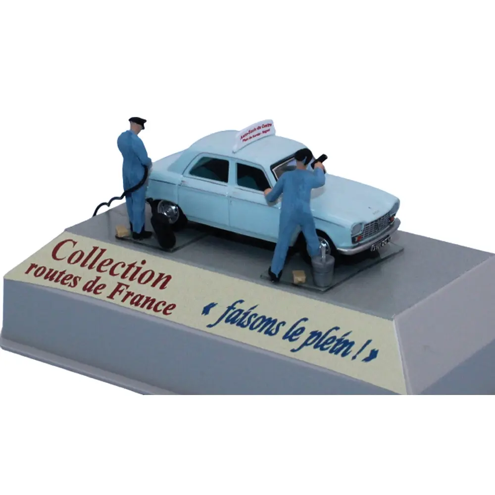 Peugeot 204 Auto École du Centre, 2 pompistes et accessoires SAI 1922 - HO 1/87