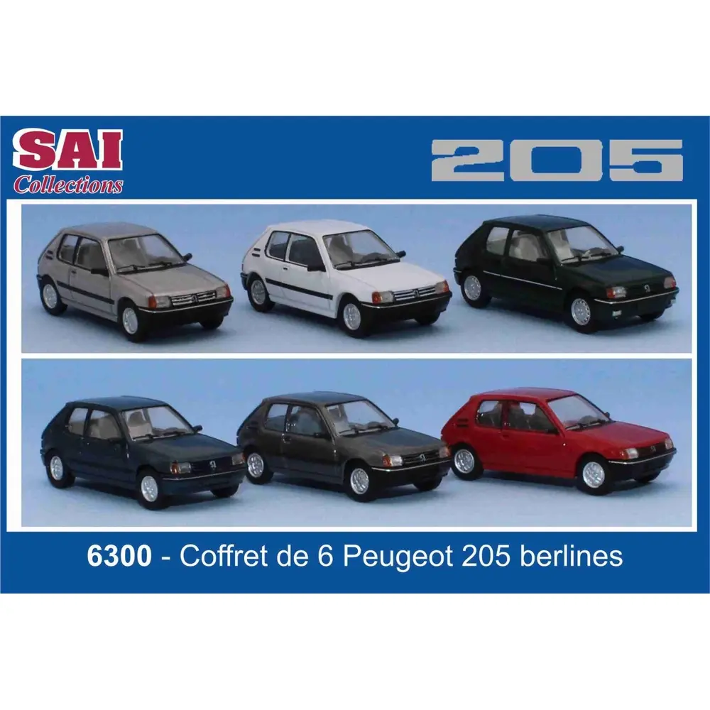 Coffret de 6 Peugeot 205 Berline - SAI 6300 - HO 1/87