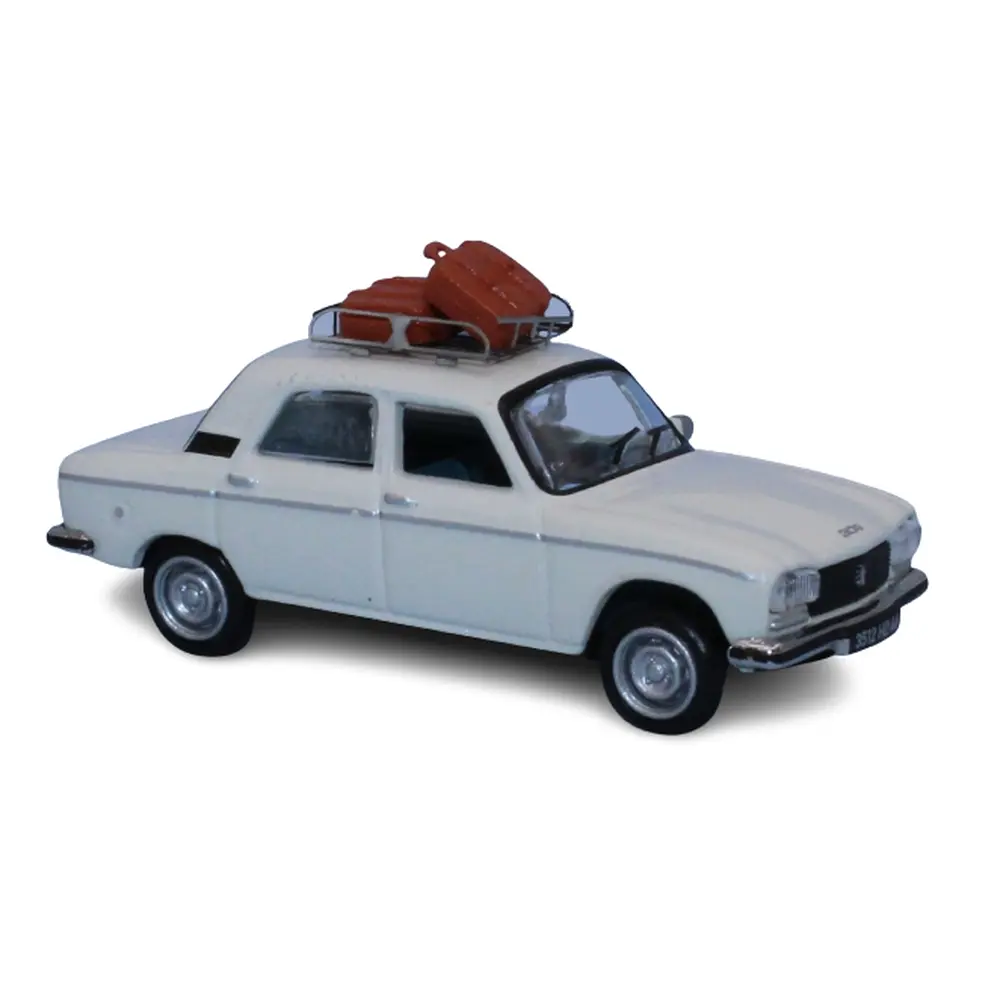 Voiture Peugeot 304 blanche, galerie de toit SAI 1725 - HO : 1/87
