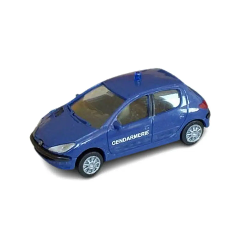 Peugeot 206 gendarmerie avec gyrophare clignotant fonctionnel et phares éclairés - SAI 0920 - 1/87