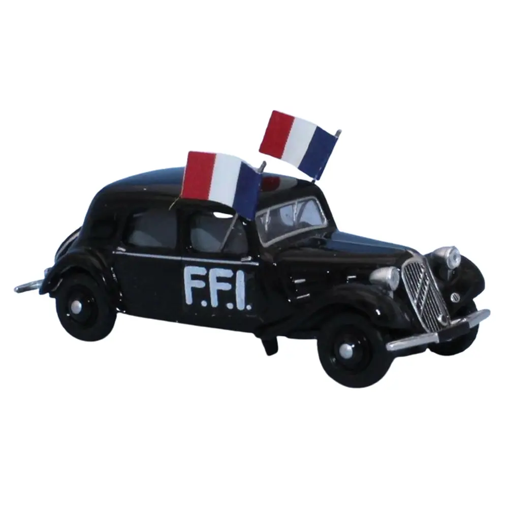 Citroën Traction 11A 1935, noire, FFI, avec deux drapeaux français - Sai 6191 - HO 1/87