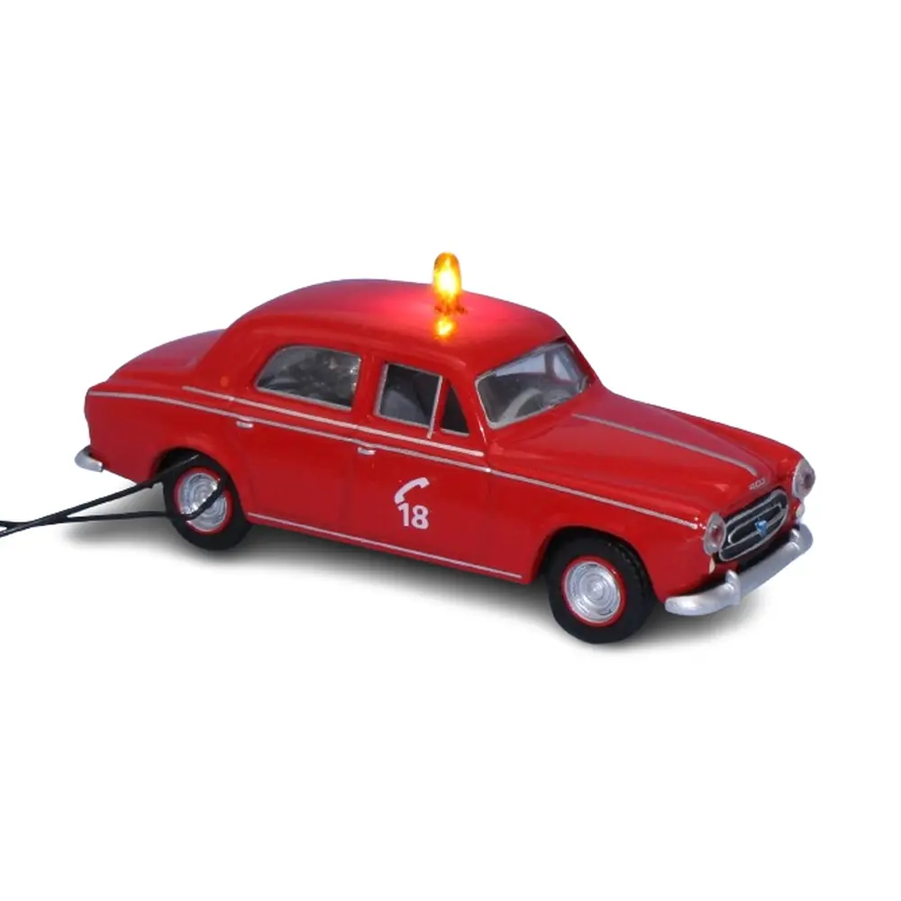 Peugeot 403 8cv, sapeurs pompiers 18, avec gyrophare clignotant et boitier de clignotement - Sai 0901 - HO 1/87