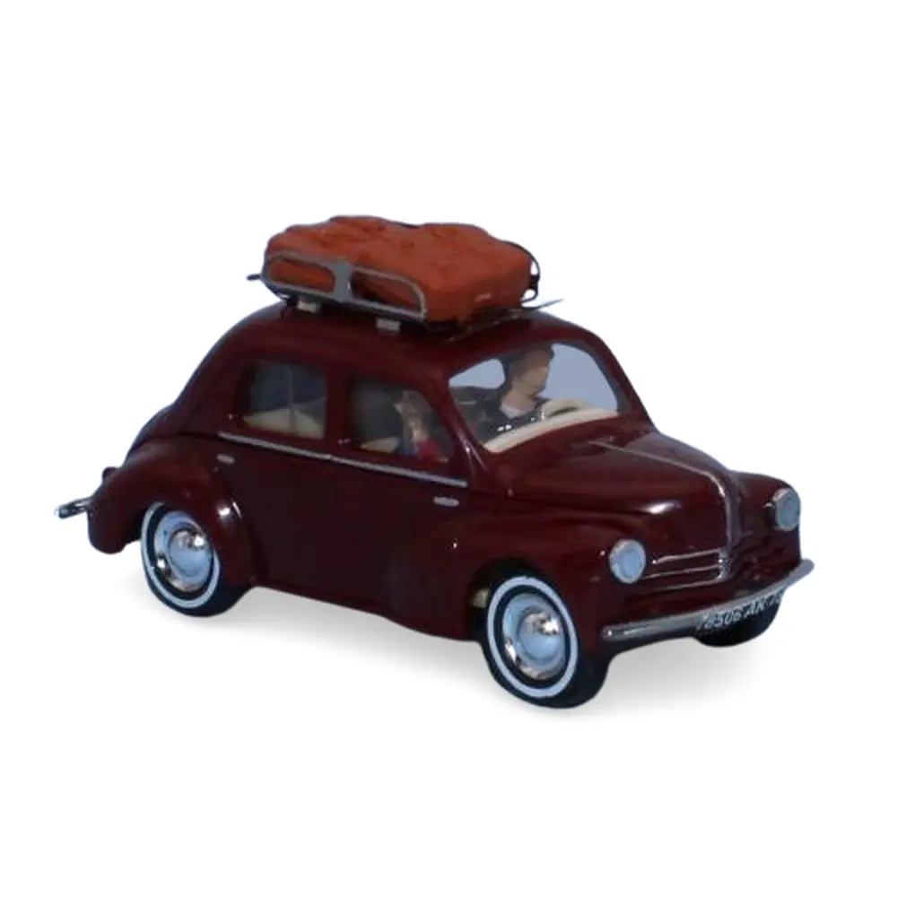 Renault 4CV rouge pourpre avec galerie de toit et valise - SAI 1730 - HO 1/87