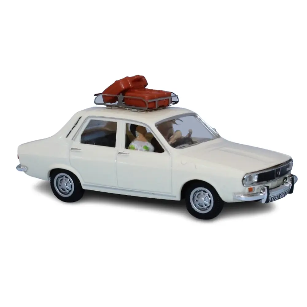 Renault 12 TL, ivoire, galerie de toit, 2 valises, un conducteur et un passager - Sai 1736 - HO 1/87