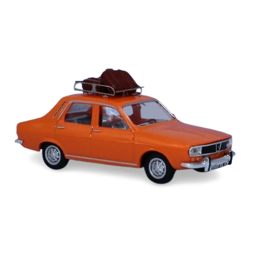 Renault 12 orange avec galerie de toit et valises - SAI 1737 - HO 1/87