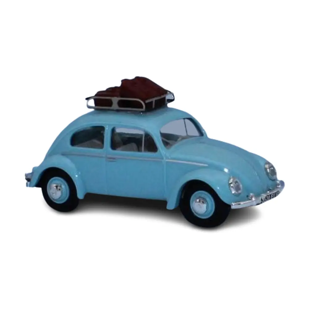 VW Coccinelle bleu ciel avec galerie de toit et valises - SAI 1781 - HO 1/87