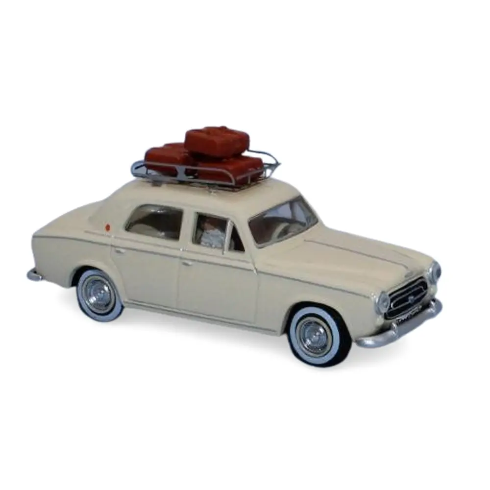 Peugeot 403 beige ivoire avec galerie de toit et valises - SAI 1820 - HO 1/87