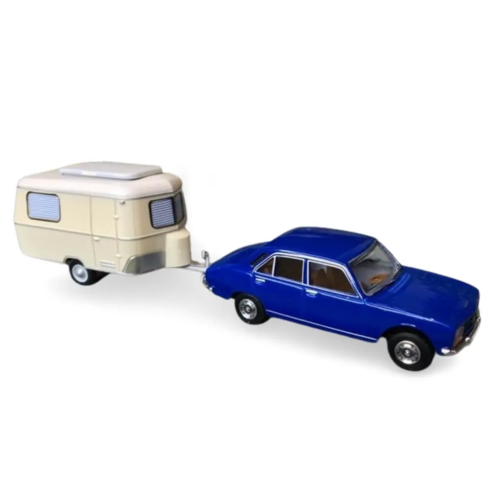 Peugeot 504 bleue avec caravane Eriba - SAI 2089.1 - HO 1/87