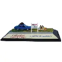 Renault 12 bleue, galerie de toit, 2 valises, scène pique-nique et mur Michelin N7 - Sai 1994 - HO 1/87