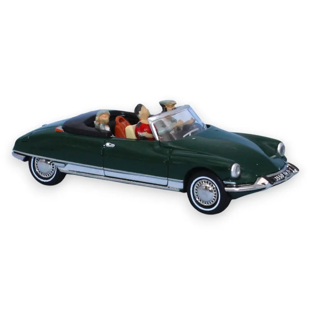 Citroën DS 19 cabriolet ouvert, vert forêt , conducteur et 2 passagers - Sai 1619