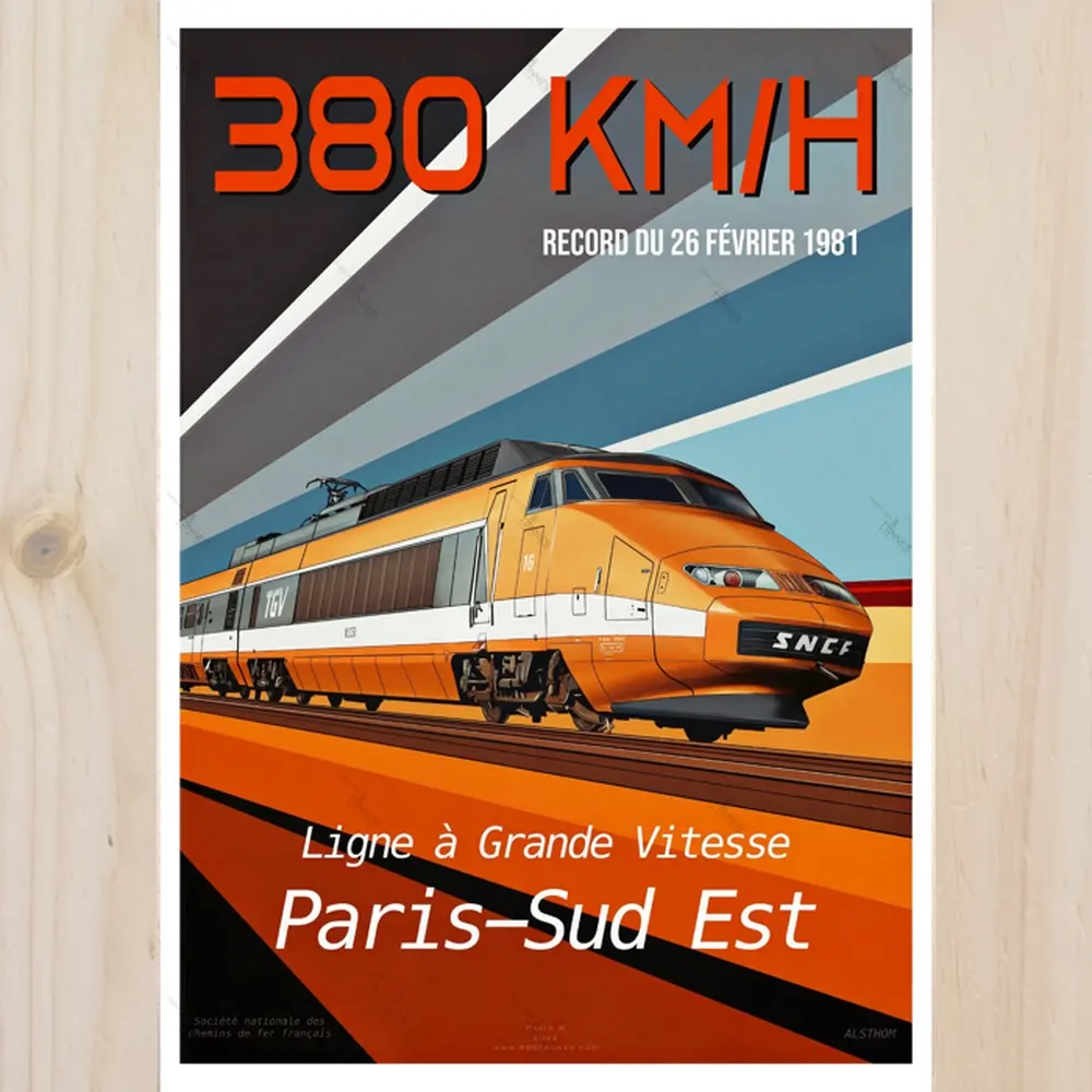 Poster TGV Record 2007 - A2 42.0 x 59.4 cm - 800Tonnes  8TTGVREC81 - Paris Sud-Est - SNCF - 380 km/h
