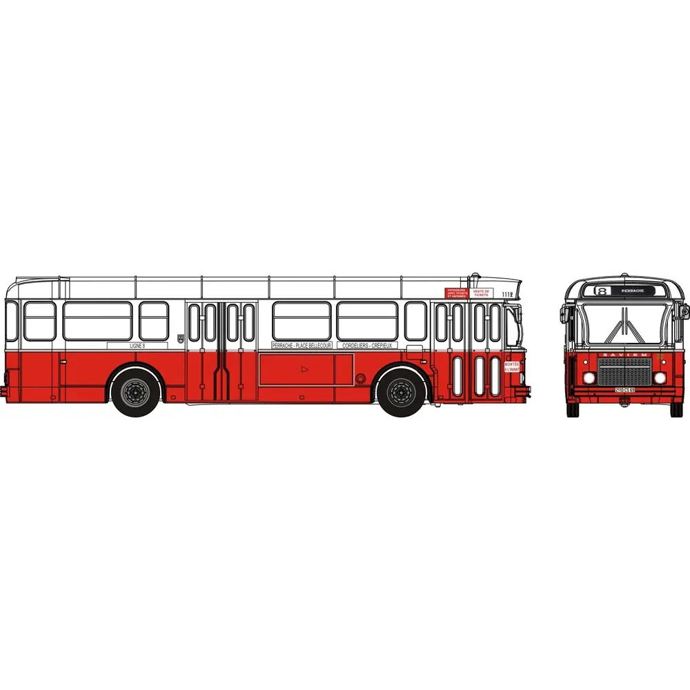 Autobus Saviem SC10, 1-4-4, Lyon, TCL ligne 8, 1965 - Sai 4382 - HO 1/87