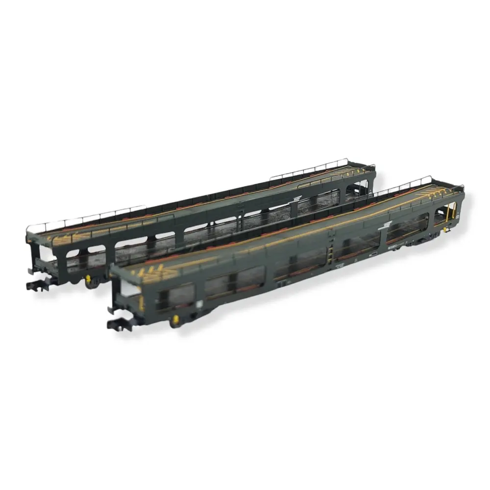 Set 2 wagons porte-auto DEV66 vert Logo casquette Arnold HN4347 - N 1/160 - EP V