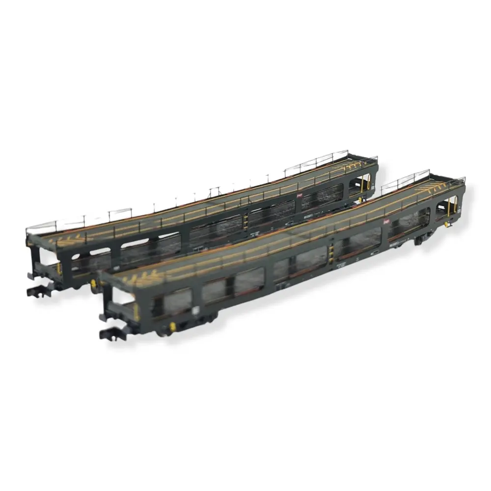 Set 2 wagons porte-auto DEV66 vert logo carmillon Arnold HN4348 N 1/160 - EP VI