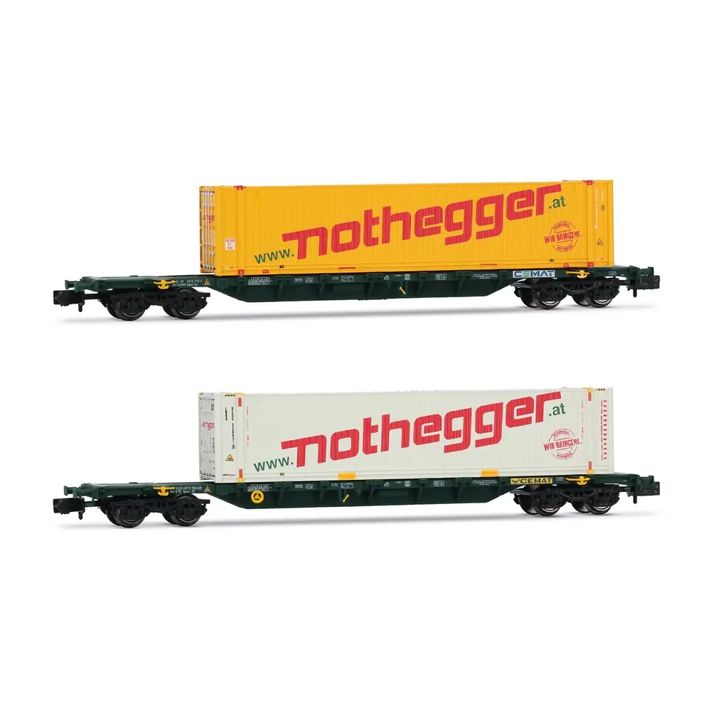 Coffret de 2 wagons porte-conteneurs chargés "Nothegger" - Arnold HN6657 - N 1/160 - Privée - EP V-VI