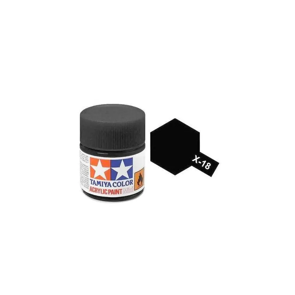 Peinture acrylique en pot - Noir Satiné Brillant X18 - TAMIYA 81518 - 10ml