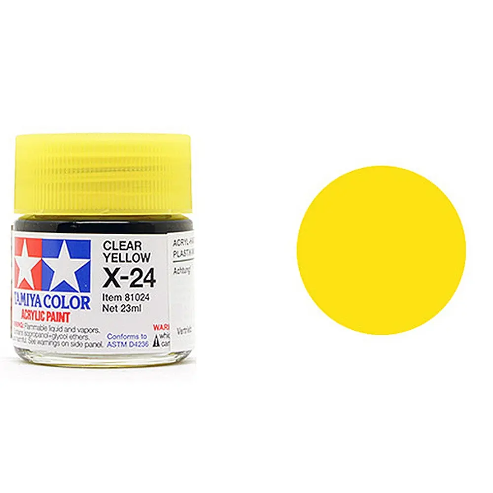 Peinture acrylique en pot - Jaune Transparent Brillant X24 - Tamiya 81524 - 10ml
