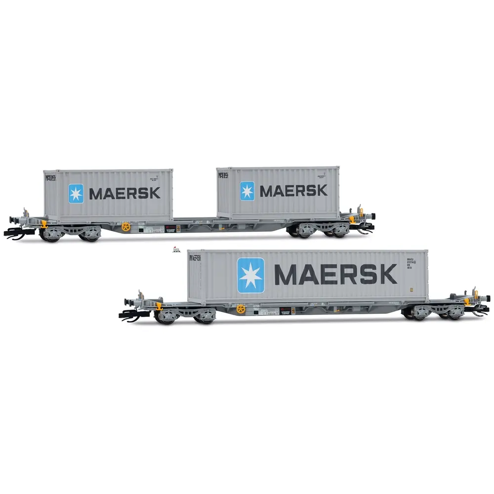 Coffret de 2 wagons porte-conteneurs  MAERSK - Arnold HN9765 - TT 1/120 - SNCF - EP VI