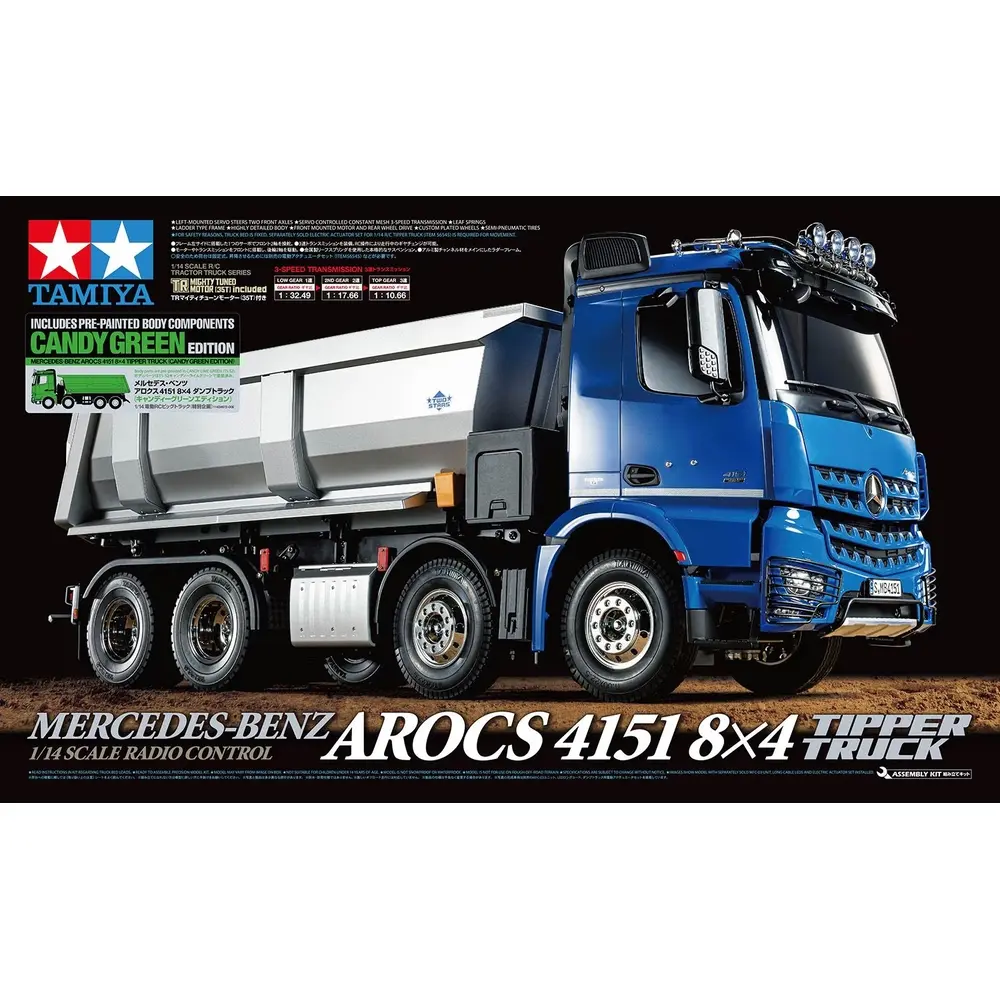 Camion benne Mercedes-Benz Arocs 4151 8x4 Édition Candy Green en kit - Tamiya 47523 - 1/14
