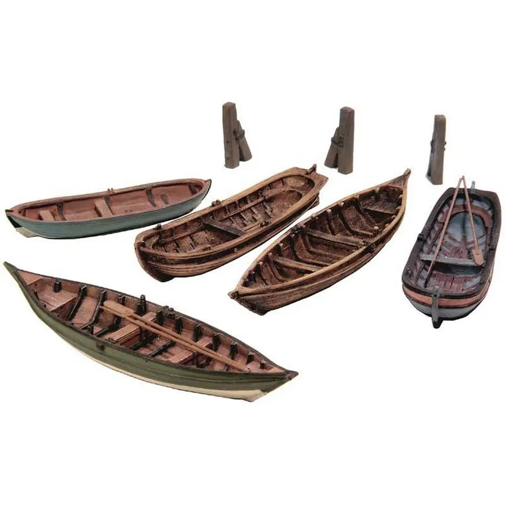 Lot de 5 barques avec rames non peintes - Artitec 50.122 - HO : 1/87