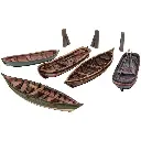 Lot de 5 barques avec rames non peintes - Artitec 50.122 - HO : 1/87