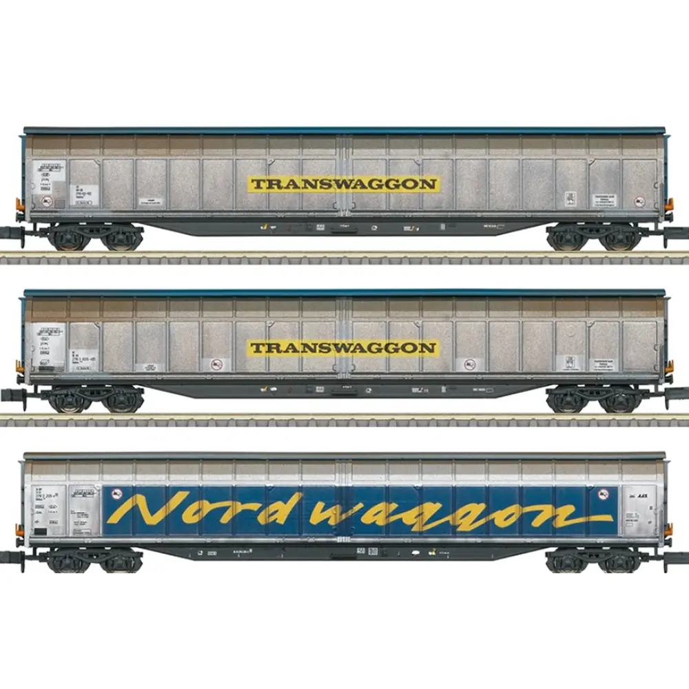 Coffret de wagons couverts à parois coulissantes « Transwaggon » - TRIX 18297 - N 1/160 - EP V - 2R
