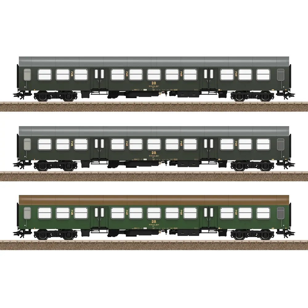 Coffret de voitures voyageurs accès central de Halberstadt - Trix T23180 - DR - HO 1/87 - EP. IV - 2R