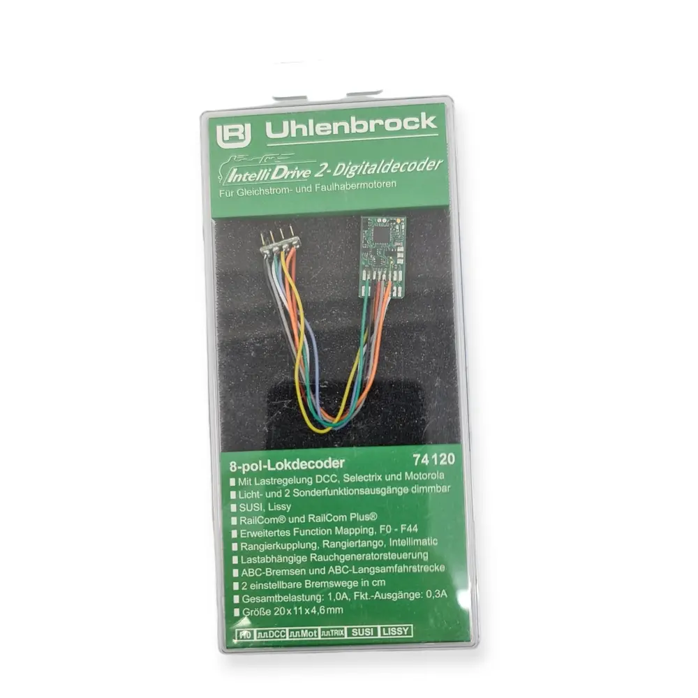 Décodeur 1 Ampère, RailCom et régulation de charge | 8 broches NEM 652 Uhlenbrock 74120