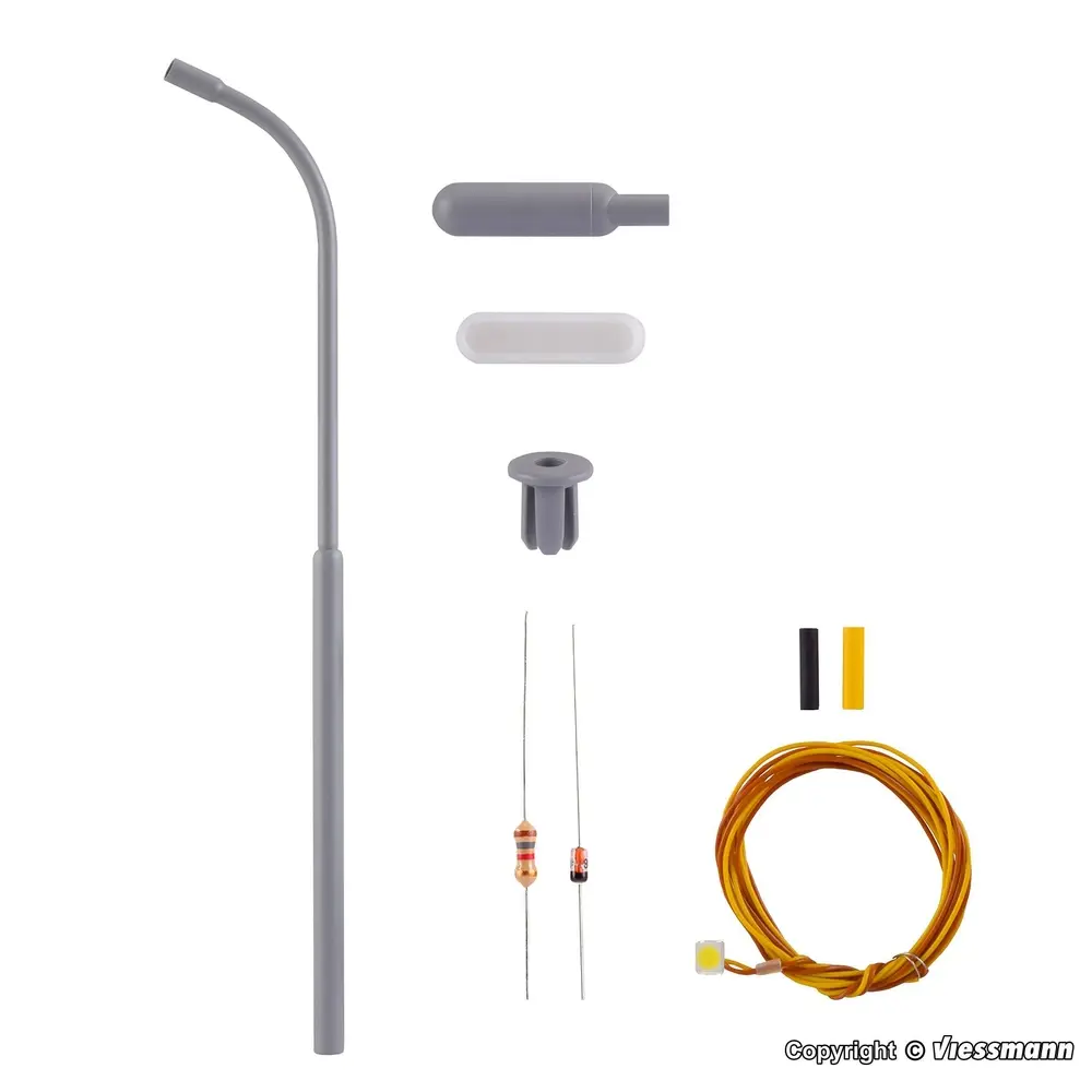 Réverbère courbé Viessmann 6722 LED blanc - HO 1/87 - hauteur 100 mm - EP III / VI