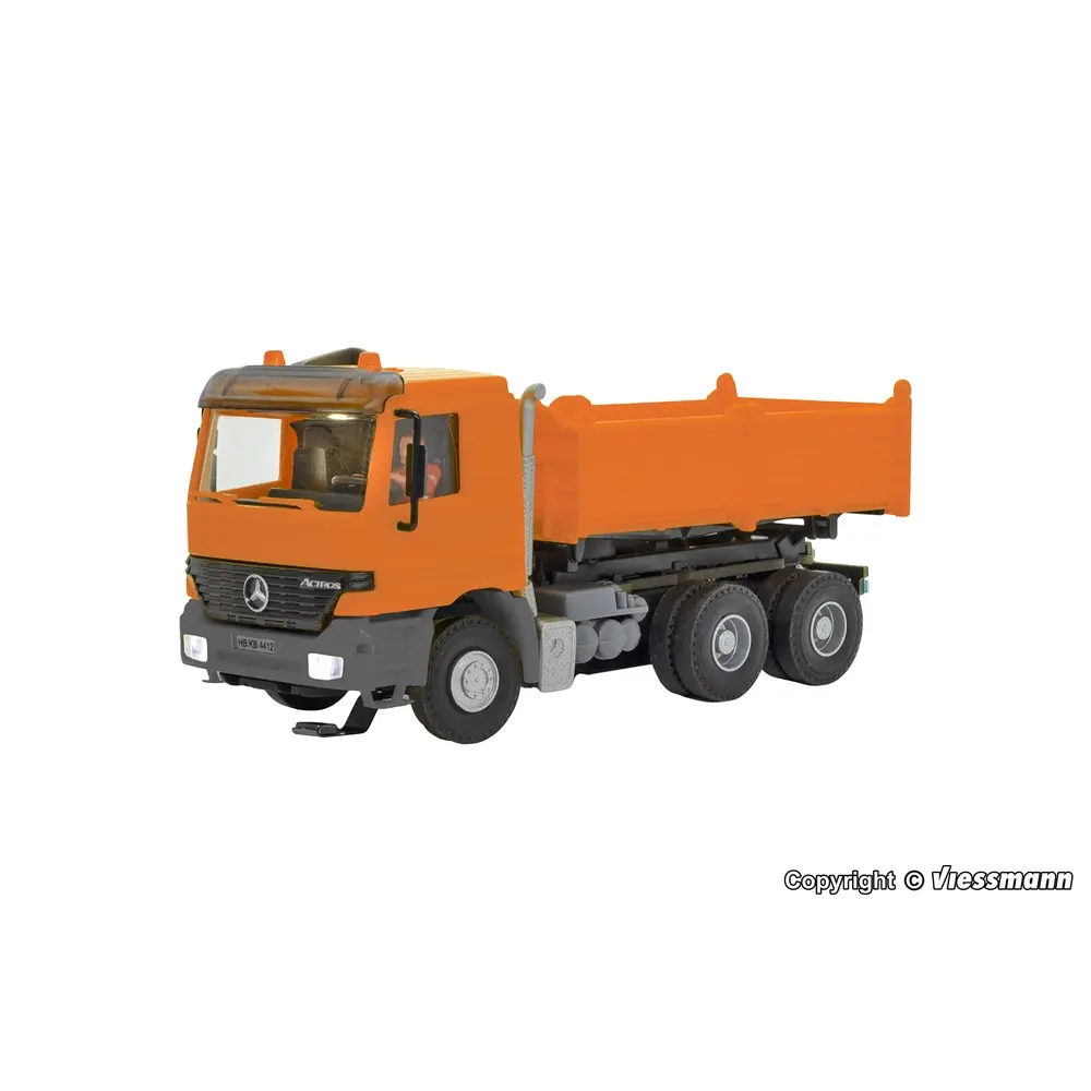 Camion benne MB ACTROS à 3 essieux avec gyrophares, orange municipal, modèle de base fonctionnel - Viessmann 8041 - HO 1/87