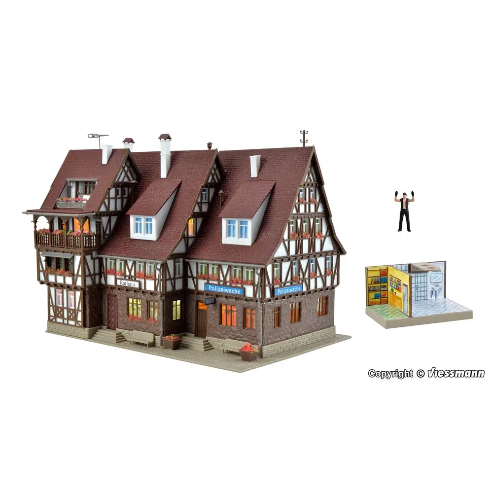 Kit éclairé Mairie, Commissariat, Prison & 1 figurine VOLLMER 43693 HO 1/87