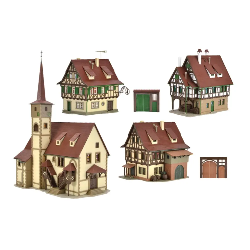Kit pour un village à colombages - Vollmer 47734 - N 1/160 - 4 bâtiments