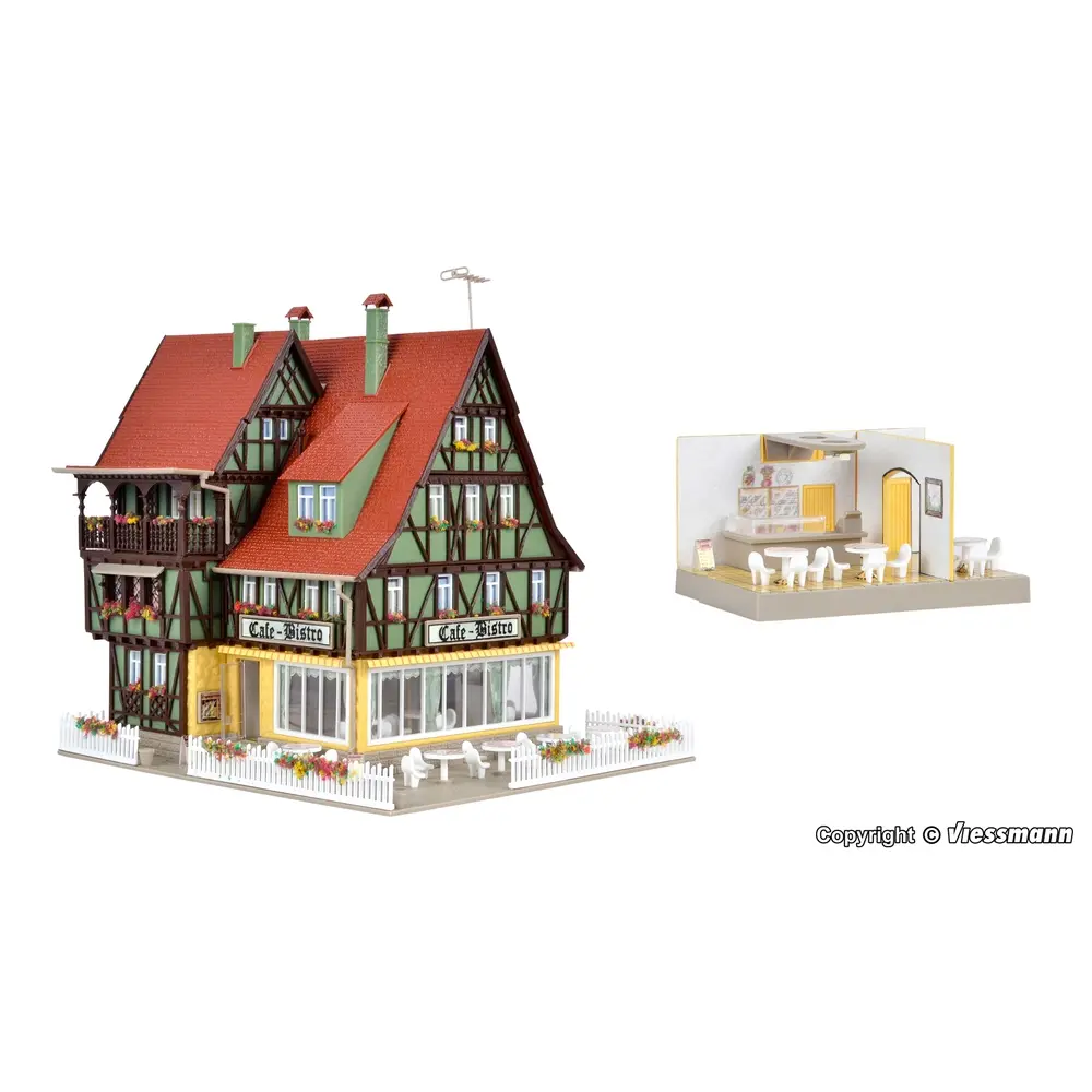 Kit éclairé Café-Bistro aménagé - VOLLMER 43695 - HO 1/87 168x138x155mm