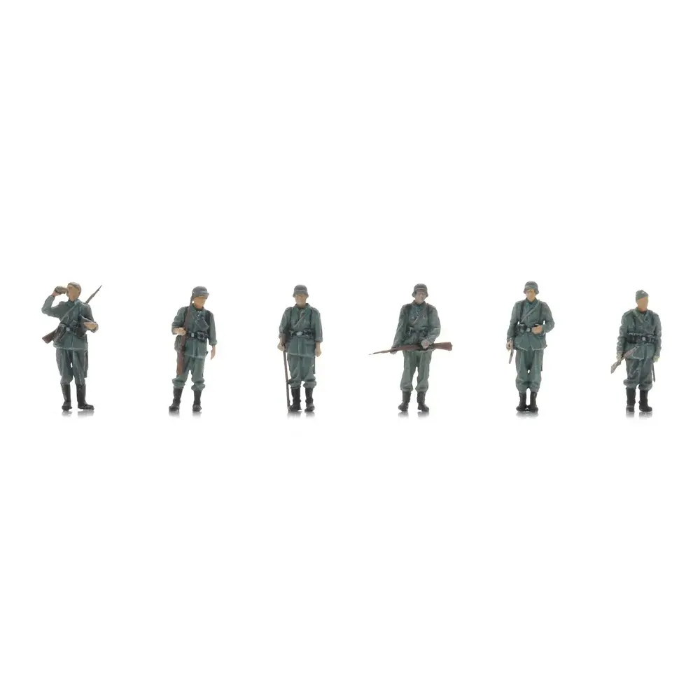 Lot de 6 personnages Infanterie de la Wehrmacht en attente de transport - Artitec 5870066 - HO 1/87