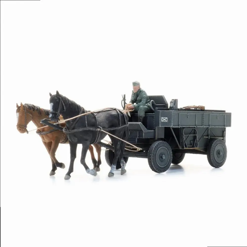 Wagon de campagne en acier HF.7 avec chevaux + figurine - Artitec 6870737 - HO 1/87 