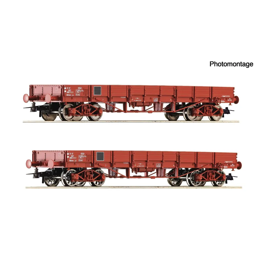 Coffret 2 pièces : Wagon à bords bas - Roco 6600224 - HO 1/87 - SNCF - Ep.III-IV - Analogique - 2R
