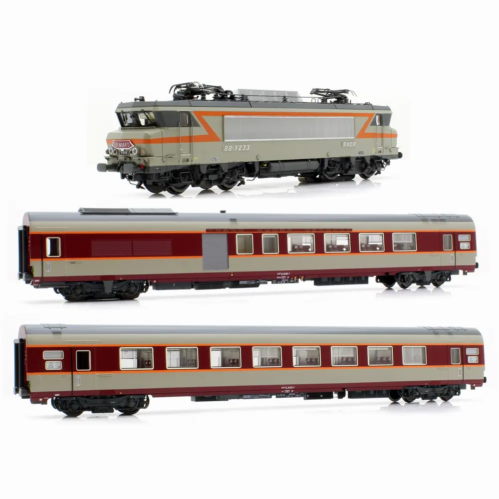 Set Grand Confort BB 7233 "Étendard" + 2 voitures - LS Models 11504 - HO 1/87 - SNCF - Ep IV - Digital - 3R