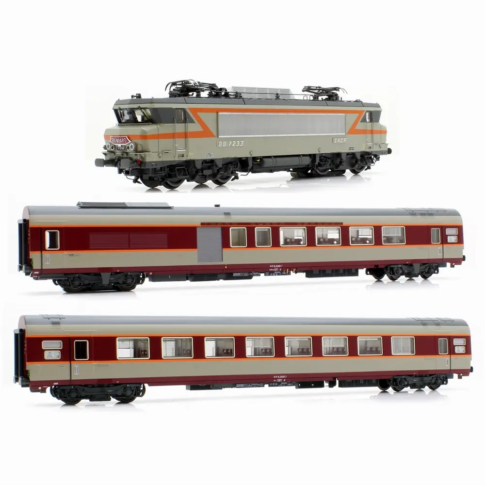 Set Grand Confort BB 7233 "Étendard" + 2 voitures - LS Models 11504S - HO 1/87 - SNCF - Ep IV - Digital sound - 3R