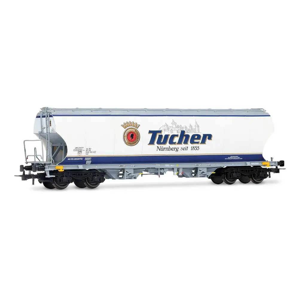 Wagon trémie céréalier type Uagps « Tucher » à 4 essieux et parois arrondies, livrée bleu clair - Rivarossi HR6676 - HO 1/87 - DB - Ep V-VI - 2R
