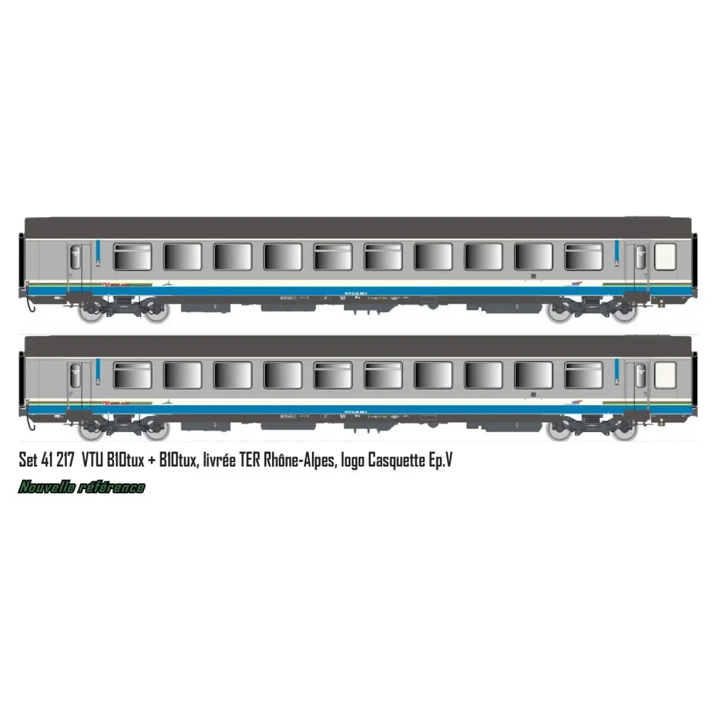 Set de 2 voitures Corail VTU B10tux, livrée TER Rhône-Alpes, logo Casquette - LS Models 41217 - HO 1/87 - SNCF - Ep V - 2R