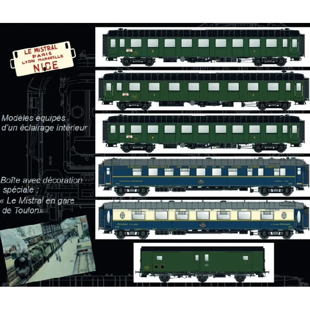 Coffret de 6 éléments « Le Mistral », rame Paris-Nice - Models World 1002 - HO 1/87 - SNCF - EP.IIIb - 2R