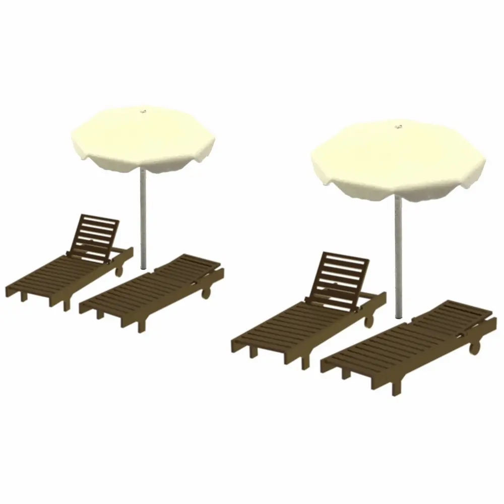 Chaises longues en bois et parasol - Mafen 211126 - N 1/160