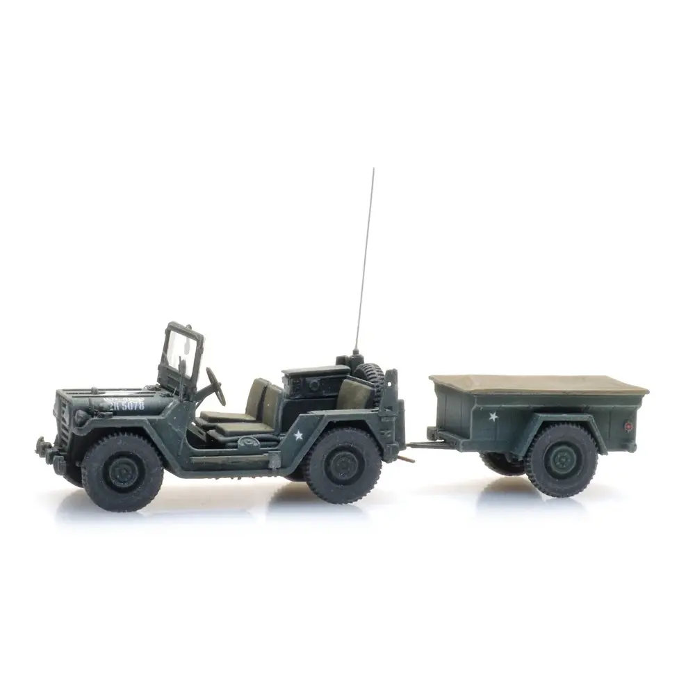 Jeep US M151 + remorque M416 Vert forêt - Artitec 6870569 - HO 1/87